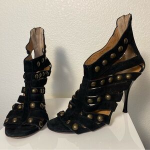 Latitude Femme Black Suede Rear Zip Black Studded Women's Size 7.5